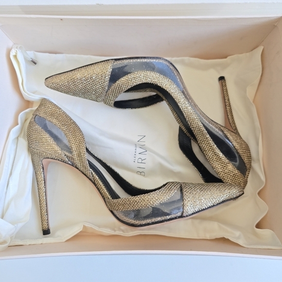 New Alexandre Birman Gold Metallic PVC Stiletto Heels NWT Size 8 US/38 EU - Picture 2 of 10